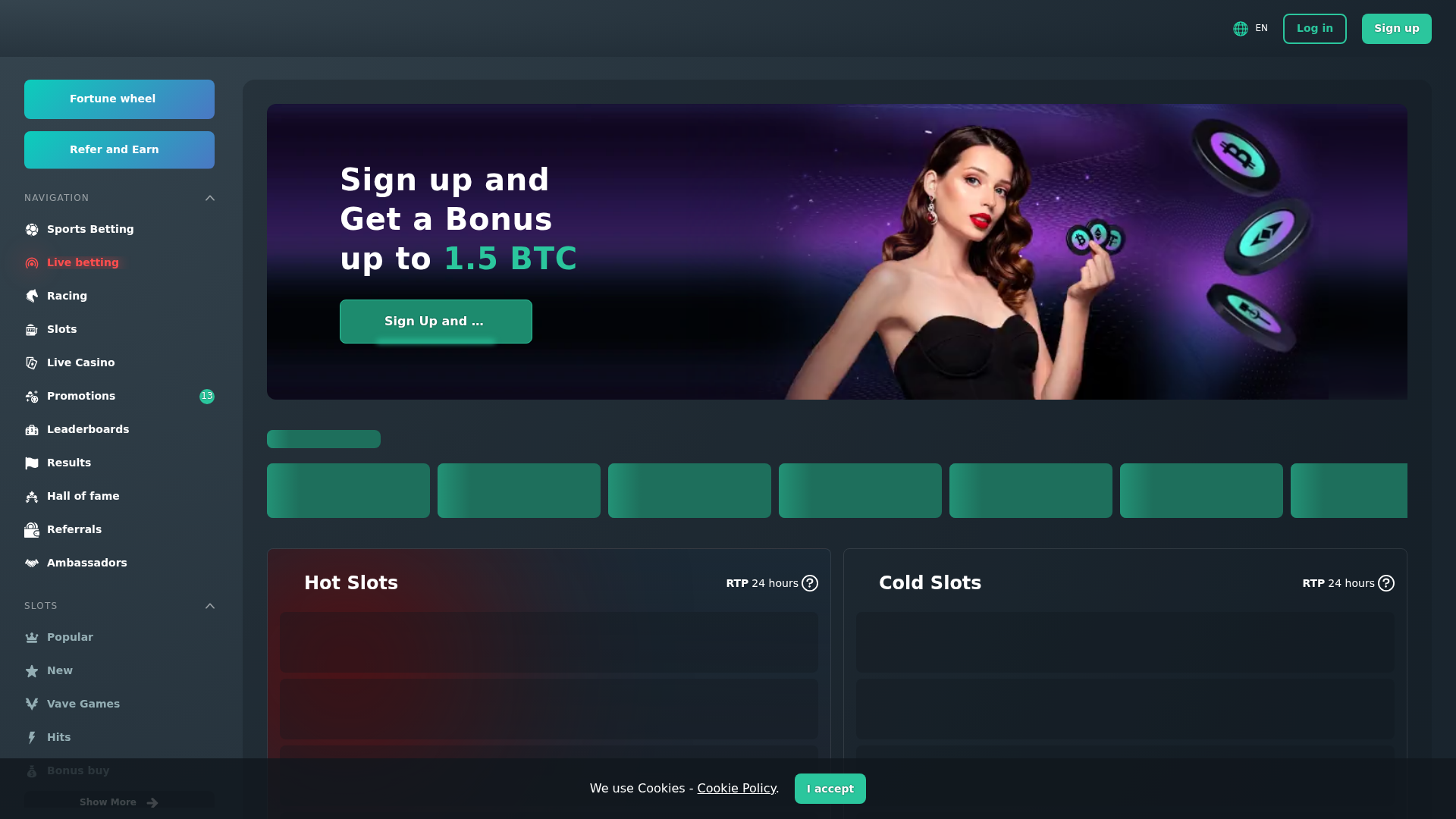 Vave Casino Homepage